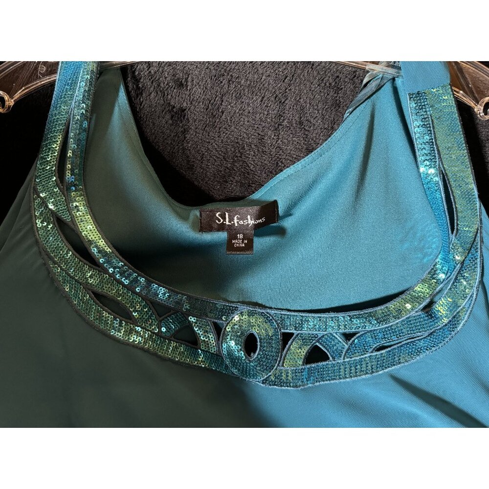 S.L. Fashions Seagreen 2-Piece Set With Embellished Neckline & Ruffled Hem Dress